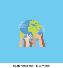 Hands with earth, Multiethnic People's hands holding the globe, peace day