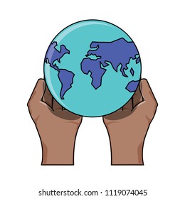 hands with earth planet