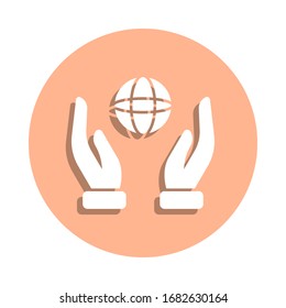 Hands, earth, planet badge icon. Simple glyph, flat vector of ecology icons for ui and ux, website or mobile application