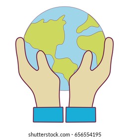 hands with earth planet to environment care