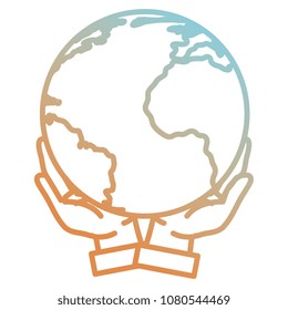 hands with earth planet icon