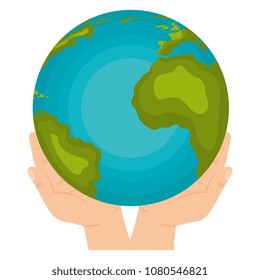 hands with earth planet icon