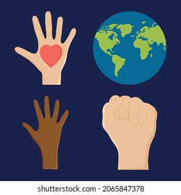 hands and earth planet icon set