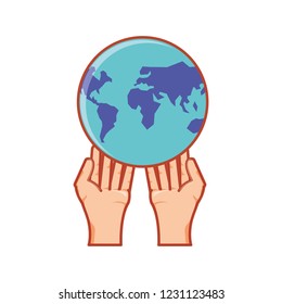 hands with earth planet isolated icon