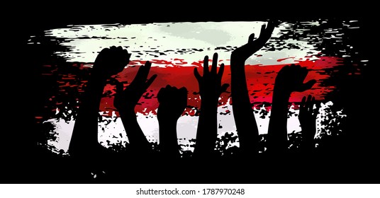 Hands Up Elections. Belarus. White Red White Flag. Freedom. Vector Illustration