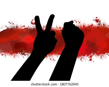 Hands up elections. Belarus. White red white flag. Freedom. Vector illustration