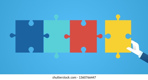 Hands with elements of puzzle. Teamwork and problem solution concept,vector illustration.
EPS 10.