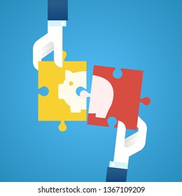 Hands with elements of puzzle. Teamwork and problem solution concept,vector illustration.
EPS 10.