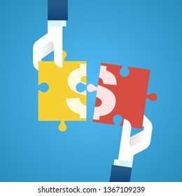 Hands with elements of puzzle. Teamwork and problem solution concept,vector illustration.
EPS 10.
