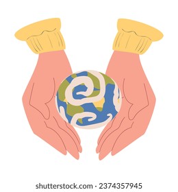 Hands Embrace Earth Globe as Ecology and Planet Preservation Vector Illustration