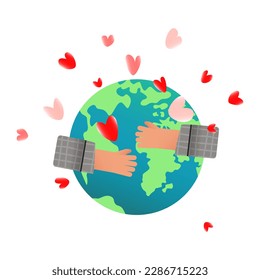 Las manos abrazan el mundo. El concepto de amor para el planeta Tierra. Clipart.