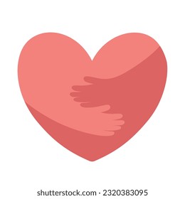 Hands embrace heart vector illustration. Support, help and pray for peace and freedom, symbol of love, donation and care of people in community