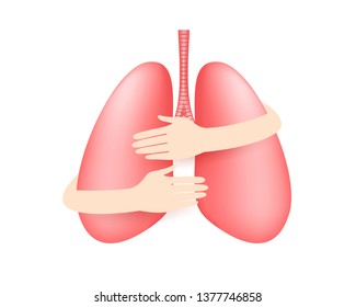 Hands Embrace Human Lung. Health Care Concept. Icon Design. Illustration Isolated On White Background.