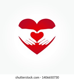 Hands embracing a heart vector. Helping or charity icon emblem design.