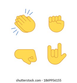 Hands Emoji Applause Emoticon Cartoon Set. Vector Fist Rock Emoji Set