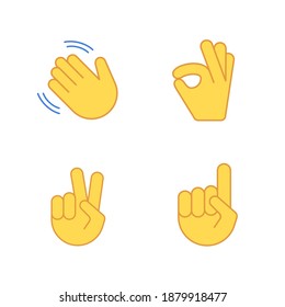 Hands Emoji Applause Emoticon Cartoon Set. Vector Okay Hello Emoji Finger Set