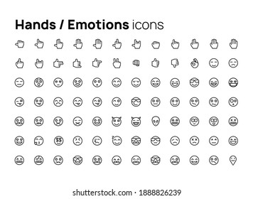 Hands and emotions. High quality concepts of linear minimalistic vector icons set for web sites, interface of mobile applications and design of printed products.