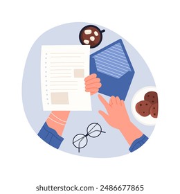 Hands of employee holding paper letter, office postal communication vector illustration