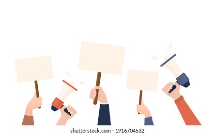 Hands with empty placard. Flat character. Vector flat design. Poster banner design. Female hand. Game sign.