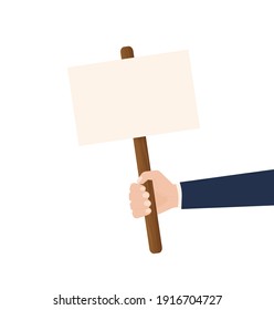 Hands with empty placard. Flat character. Vector flat design. Poster banner design. Female hand. Game sign.