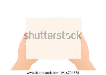 Hands with empty placard. Flat character. Vector flat design. Poster banner design. Female hand. Game sign.