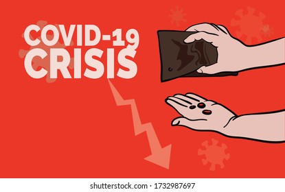 Hands with an empty wallet with no money because of the coronavirus crisis concept