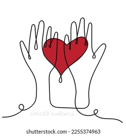 Hands enclosing heart symbol. Line art vector.