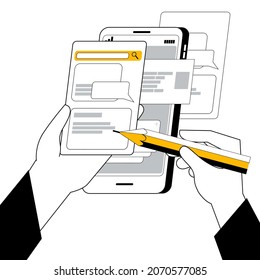 Hands sind in der mobilen Prototypisierung tätig. Eine Metapher zum Thema Mobile Application Development.