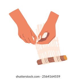 Hands engaged in weaving vector illustration