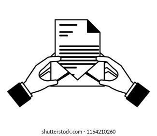 hands with envelope mail and document isolated icon
