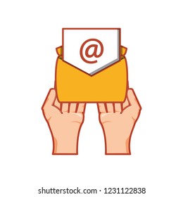 hands with envelope mail isolated icon