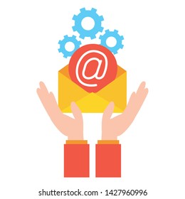 hands with envelope send email gears vector illustration