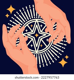 hands with esoteric symbol scene