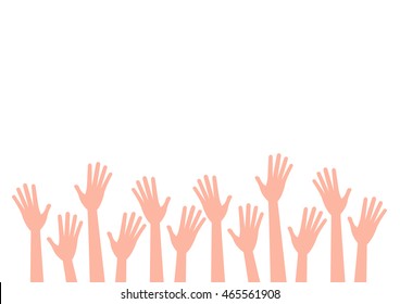 Hands up of Europeans nationalities. Vector isolated hand silhouette on white background.