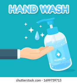 Hands extended with alcohol gel to wash hands Concept of removing corona virus on hand.