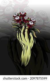Hands with eye flower vector illustration