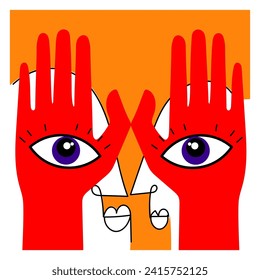 Hands with eyes icon logo stymbol sign design vector isolated on white background.