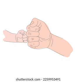 hands of father and child in fist, concept of power of two generations, fist of father and son, illustration for father's day