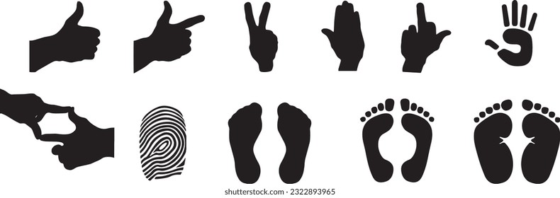 Hands and feet collection icons on white background.