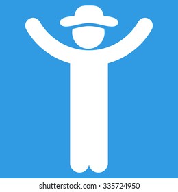 Hands Up Fellow vector icon. Style is flat symbol, white color, rounded angles, blue background.