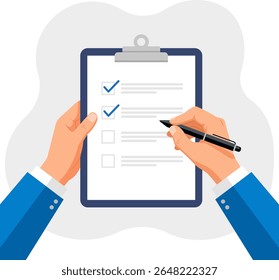 Hands Filling Checklist Task Completion and Goal Achievement	