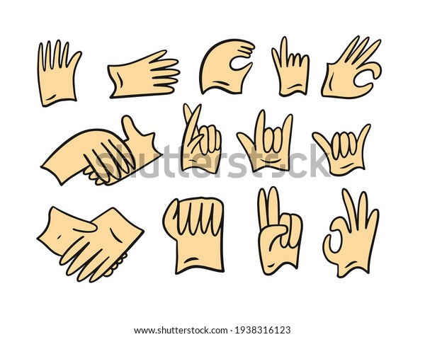 Hands Finger Signs Set Hand Drawn Stock Vector (Royalty Free) 1938316123