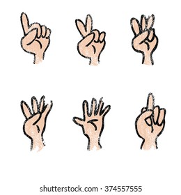 Hands fingers count cartoon set