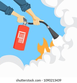 Hands with fire extinguisher for safety and protection.