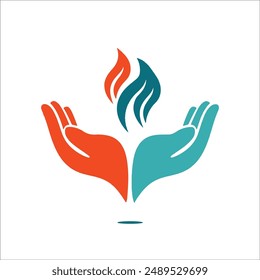 hands fire, logo, colors, simple 