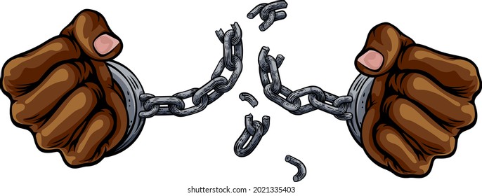 Hands In Fists Breaking The Chain Of Shackle Cuffs Freedom Concept Design