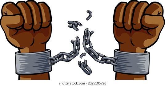 Hands In Fists Breaking The Chain Of Shackle Cuffs Freedom Concept Design