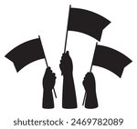 Hands with flags. Isolated black silhouette hand drawing. Vector illustration 