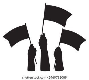 Hands with flags. Isolated black silhouette hand drawing. Vector illustration 