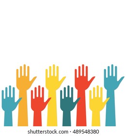 Hands Up in flat style. Colorful vector illustration.